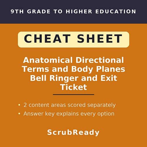 scrubready-nursing-anatomical-directional-terms-and-body-planes-quick-sheet-wit.jpg Homeschool Resource Co. 9th Grade Anatomy Cheat Sheet with terms, body planes, bell ringer, and exit ticket for higher education.