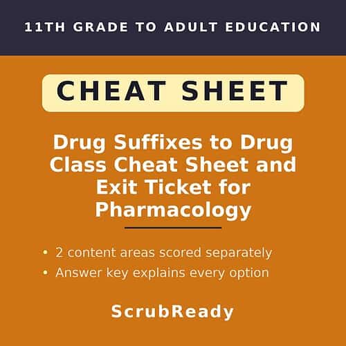 scrubready-nursing-common-drug-suffixes-cheat-sheet-recognize-the-class-from-th.jpg Homeschool Resource Co. cheat sheet for drug suffixes and pharmacology exit tickets, designed for 11th grade to adult education.