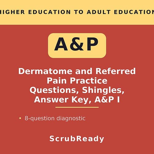 scrubready-nursing-dermatome-and-referred-pain-case-scenarios-for-a-p-i-with-an.jpg Cover of A&P Dermatome and Referred Pain Practice Questions, featuring bold text and a red background.
