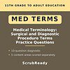 scrubready-nursing-medical-terminology-for-nursing-students-surgical-and-diagno.jpg Educational poster on medical terminology, surgical and diagnostic procedure terms, and practice questions for adult education.