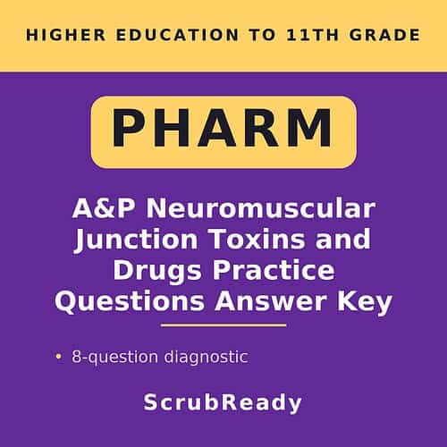 scrubready-nursing-neuromuscular-junction-pharmacology-case-scenarios-for-a-p-i.jpg Cover image for pharmacology study guide on neuromuscular junction toxins and drugs practice questions.