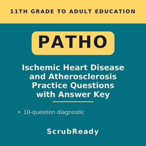 Educational book cover on ischemic heart disease and atherosclerosis practice questions for homeschool students.