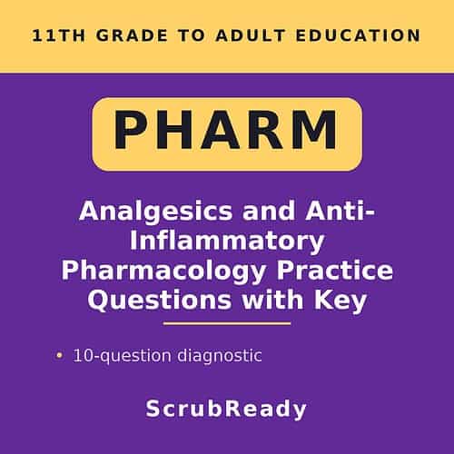 scrubready-nursing-pharmacology-basics-for-nursing-students-analgesics-and-anti.jpg Educational book cover on pharmacology focusing on analgesics and anti-inflammatory drugs for 11th grade to adult learners.