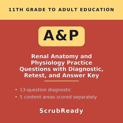 scrubready-nursing-renal-system-anatomy-physiology-practice-questions.jpg Homeschool Resource Co. 11th grade renal anatomy and physiology practice questions with diagnostic, retest, and answer key.