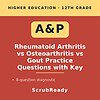 scrubready-nursing-rheumatoid-arthritis-vs-osteoarthritis-vs-gout-joint-disorde.jpg Educational resource cover on Rheumatoid Arthritis, Osteoarthritis, and Gout practice questions for 12th grade higher education.